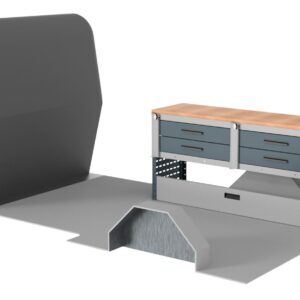 Van Workbench/4 Drawer Unit & Drop Front & Full Width Birchwood Workbench – Height 730mm/Width 1500mm/Depth 435mm
